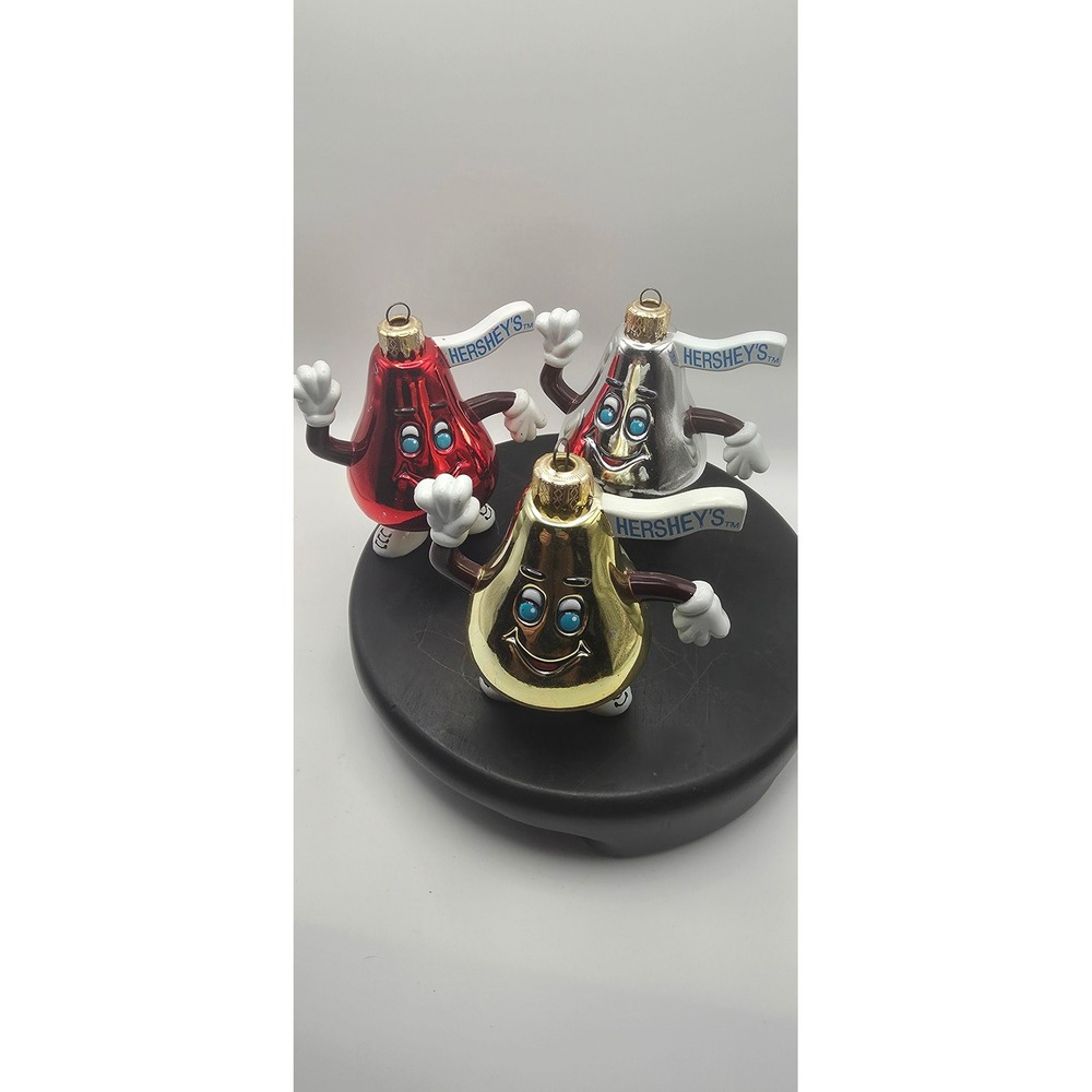 Hershey's Kisses Character Christmas Ornaments Set of 3 Red Gold Silver Metallic - Picture 1 of 9